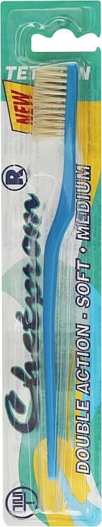 Зубна щітка з натуральною щетиною №47, блакитна - Chetprom Double Action Soft Medium — фото N1