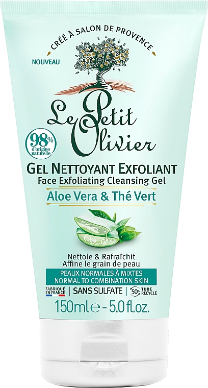 Отшелушивающий гель для лица "Алоэ и зеленый чай" - Le Petit Olivier Cleansing Exfoliating Gel — фото N1