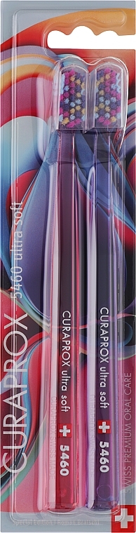 Набор зубных щеток CS 5460 "Duo Colorful Gurls Edition 2023", ультрамягкие, розовая + фиолетовая - Curaprox — фото N1
