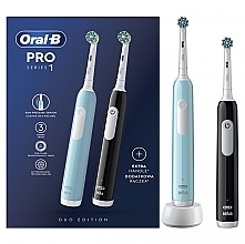 Парфумерія, косметика Електрична зубна щітка, чорна + блакитна - Oral-B Pro 1 Duo Caribbean Blue/Black