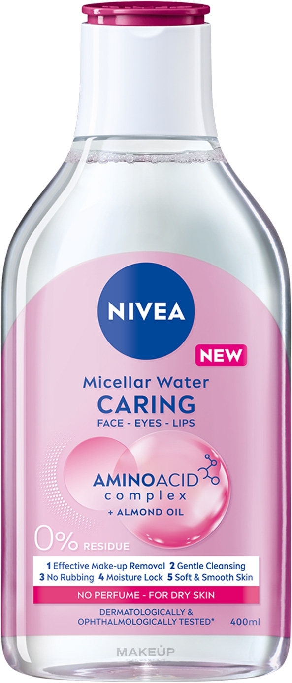 Ніжна міцелярна вода для сухої шкіри обличчя, очей та губ - NIVEA Caring Micellar Water — фото 400ml