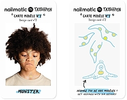 Набір для тимчасових тату - Nailmatic Tattoopen Duo Set Monster (pen/2x2.5g + kards/4pcs) — фото N4