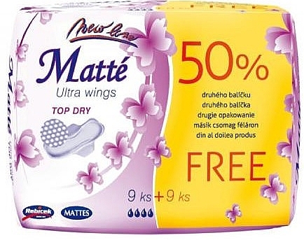 Прокладки гігієнічні з крильцями, 9+9 шт. - Mattes Duo Ultra Top Dry — фото N1