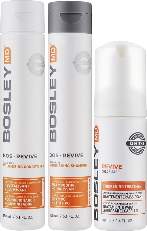 Набор для восстановления истонченных окрашенных волос - Bosley Bos Revive Kit (shm/150ml + cond/150 + treatm/100ml) — фото N2