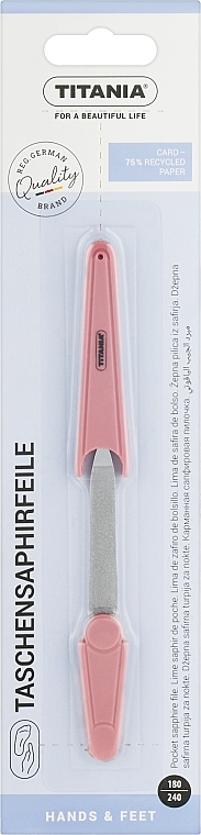 Пилка для ногтей 10,5 см, 180/240 грит, 1048 B, в блистере, бледно-розовая - Titania — фото N1