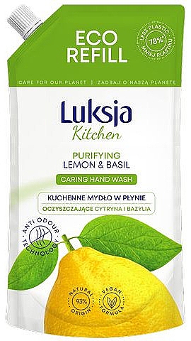Рідке мило "Лимон і базилік" - Luksja Kitchen Purifying Lemon & Basil Caring Hand Wash (дой-пак) — фото N1