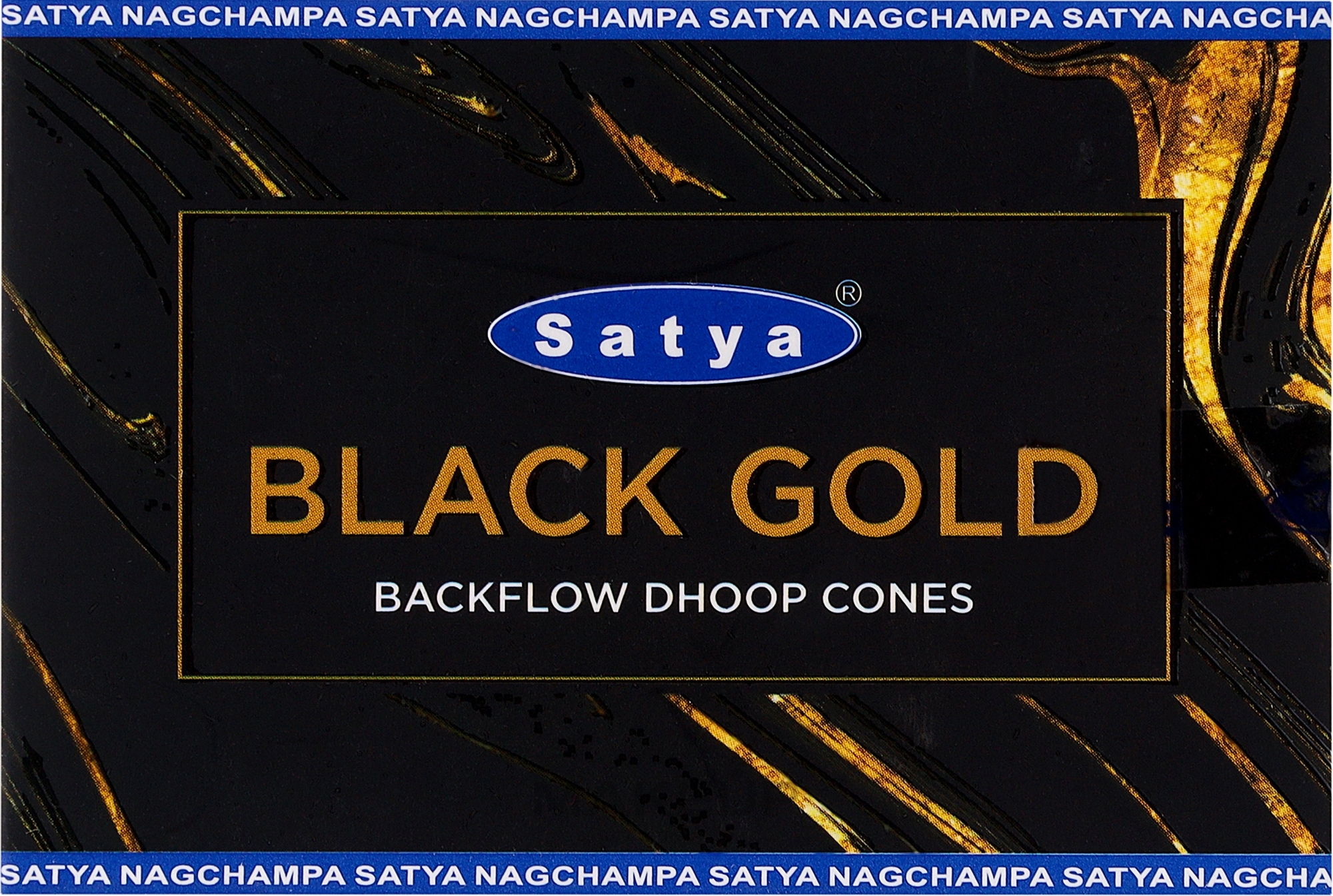 Стелющиеся дымные благовония конусы "Чёрное золото" - Satya Black Gold Backflow Dhoop Cones — фото 10шт