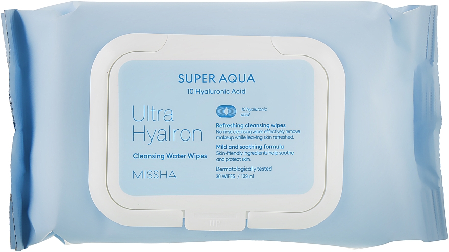 Очищувальні серветки з гіалуроновою кислотою - Missha Super Aqua Ultra Hyalron Cleansing Water Wipes