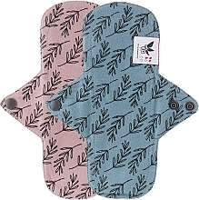 Багаторазова прокладка для менструації "Flannel", нормал, 3 краплі, листя акації на рожевому, листя акації на сіро-синьому - Ecotim For Girls — фото N1