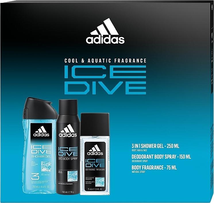 Adidas Ice Dive - Набор (b/spay/75ml + deo/150ml + sh/gel/250ml) — фото N1