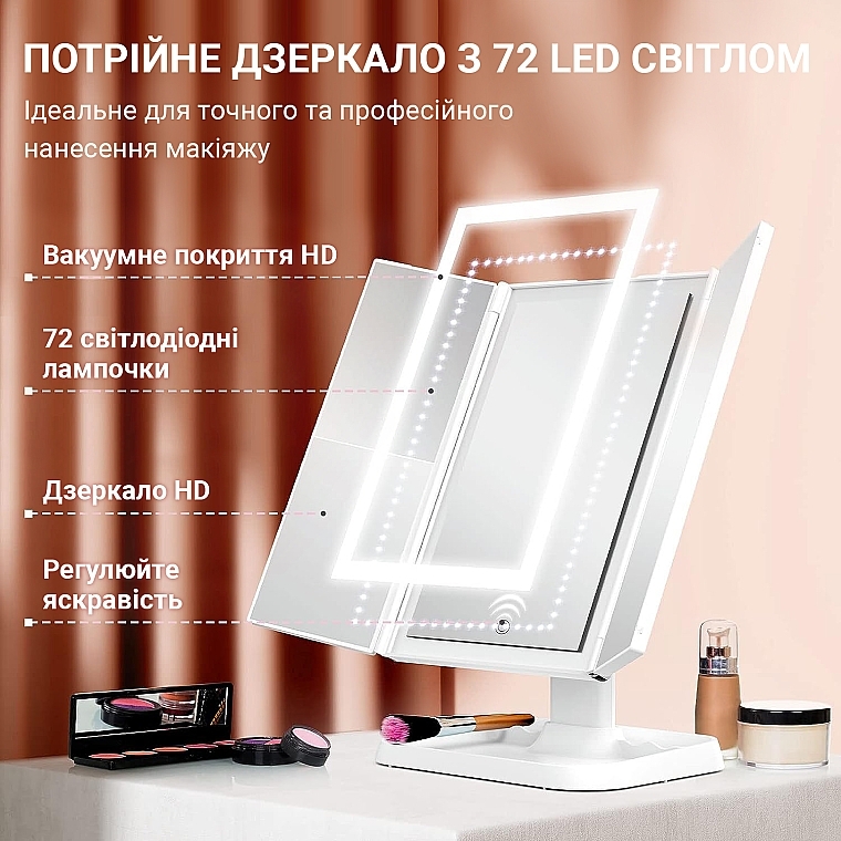 Зеркало для макияжа с LED подсветкой и аккумулятором, белое - Aimed Makeup Mirror 360 — фото N5