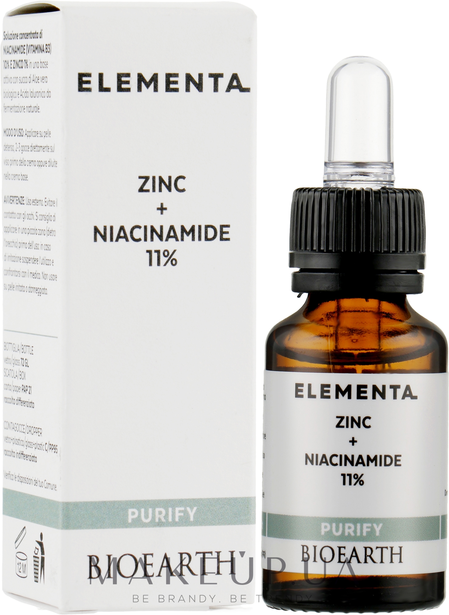 Сироватка для обличчя "Цинк + ніацинамід 11%" - Bioearth Elementa Purify Zinc + Niacinamide 11% — фото 15ml