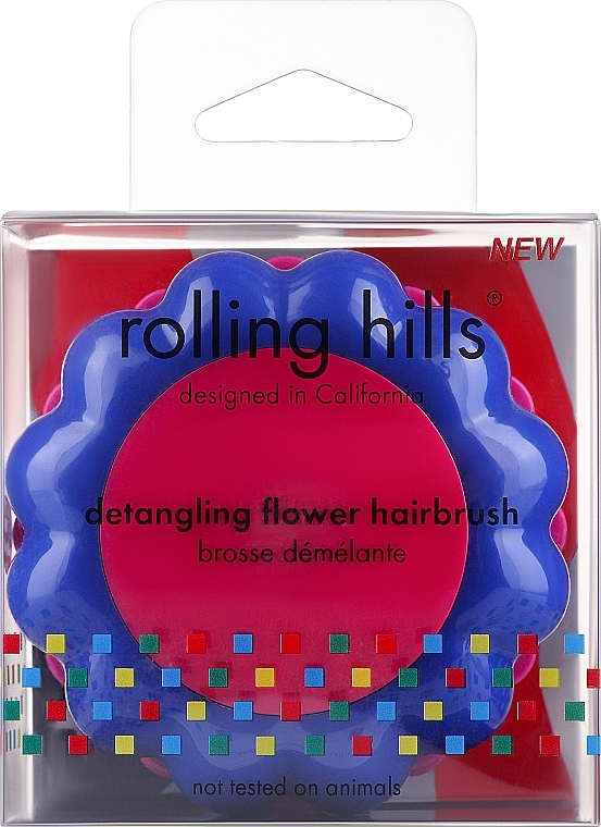 Компактная расческа для волос "Ромашка", синяя/розовая - Rolling Hills Brosse Desenredar Flower — фото N1