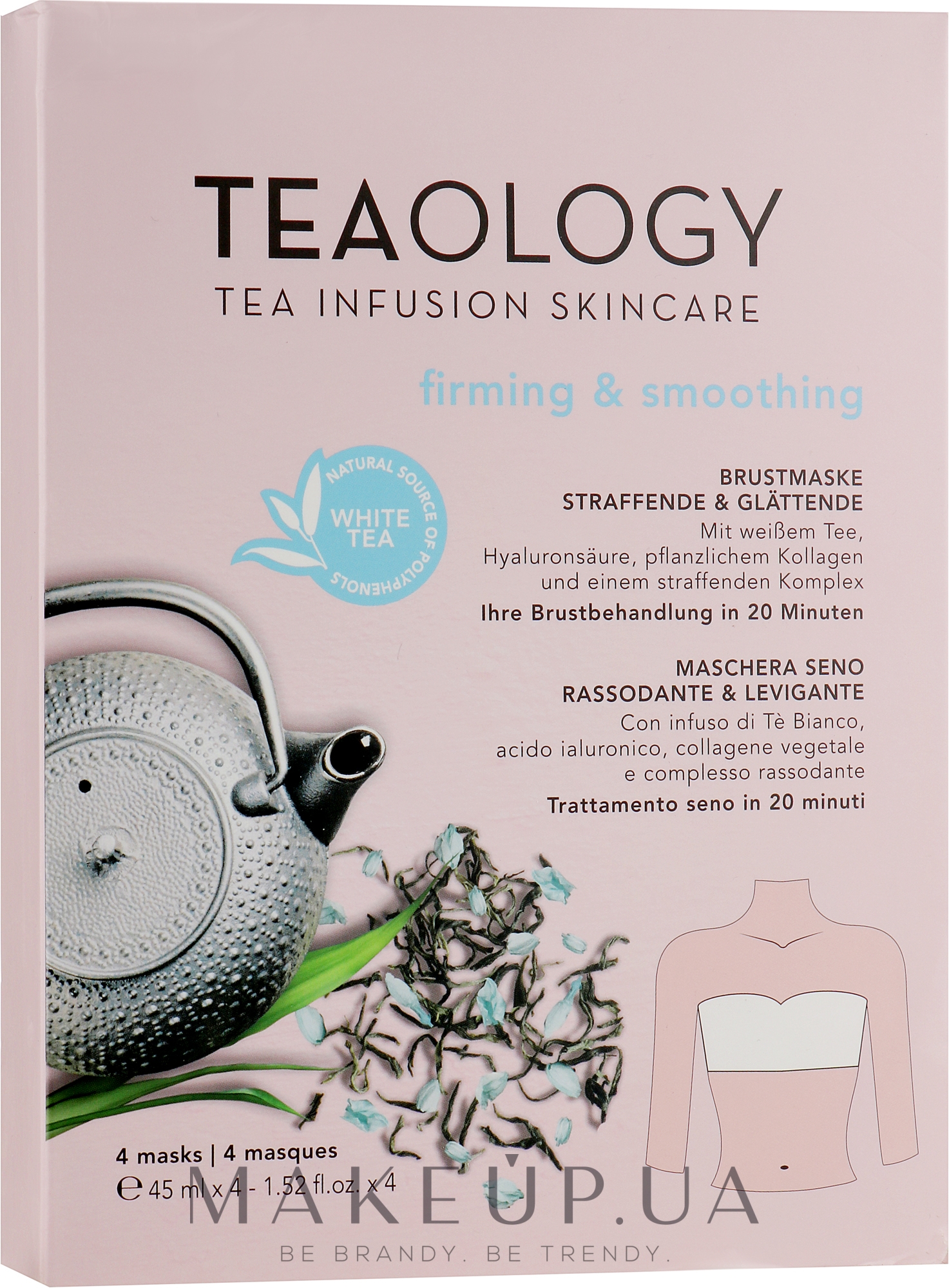 Маска для зоны декольте с экстрактом белого чая - Teaology White Tea Miracle Breast Mask Firming & Smoothing — фото 4x45ml