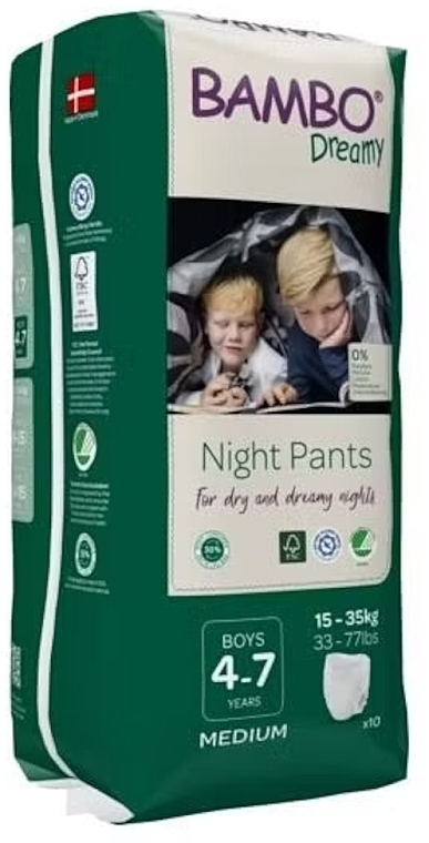 Ночные трусики-подгузники для мальчиков "Dreamy" 4-7 лет, 15-35 кг, 10 шт. - Bambo Nature  — фото N2