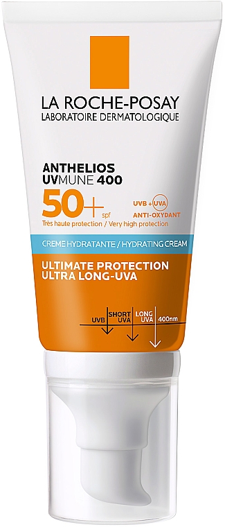 Солнцезащитный увлажняющий крем для лица и кожи вокруг глаз, очень высокий уровень защиты от UVB и очень длинных UVA лучей SPF50+ - La Roche-Posay Anthelios Anthelios UVMune 400 SPF50+ Hydrating Cream — фото N1