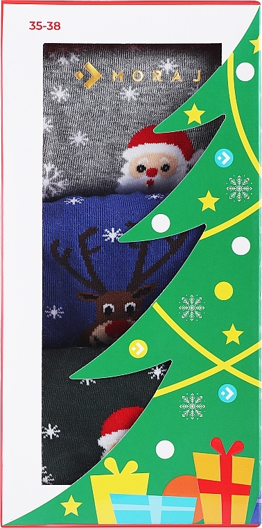 Шкарпетки різдвяні, 3 пари, зелені + сині + сірі - Moraj — фото N1