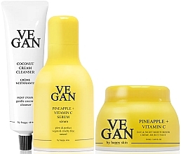Набір - Vegan By Happy Skin Pineapple + Coconut Skincare Edit (f/ser/30ml + cream/clean/150ml + f/ser/50ml) — фото N1