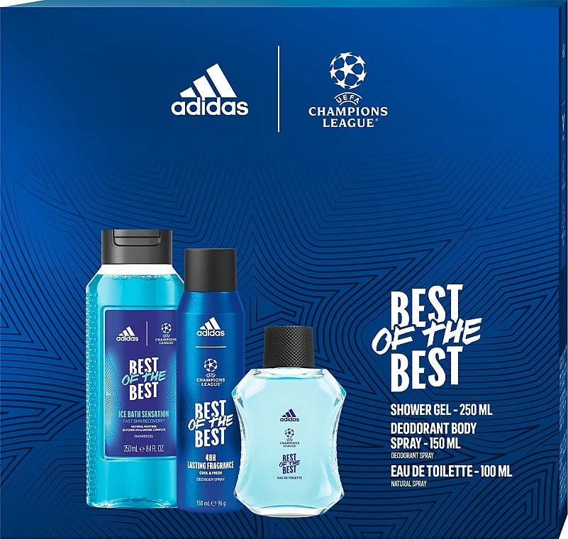Adidas UEFA 9 Best Of The Best - Набор (edt/100ml + deo/spray/150ml + sh/gel/250ml) — фото N1