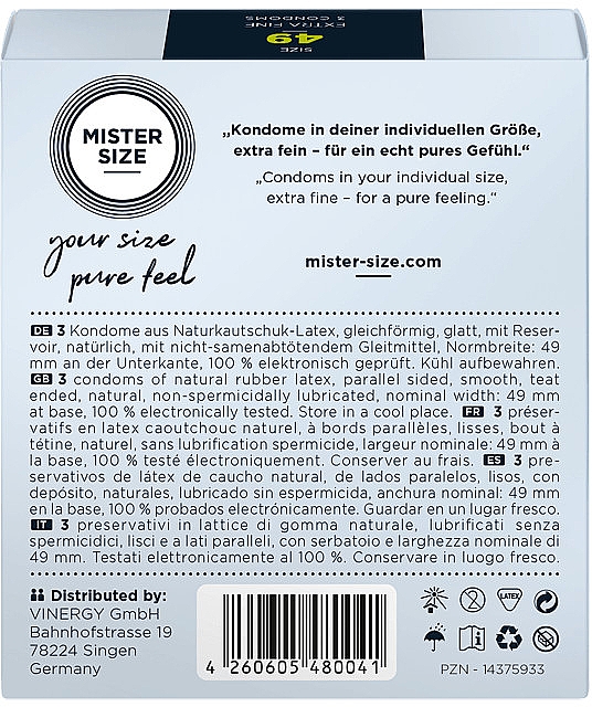 Презервативи латексні, розмір 49, 3 шт. - Mister Size Extra Fine Condoms — фото N3