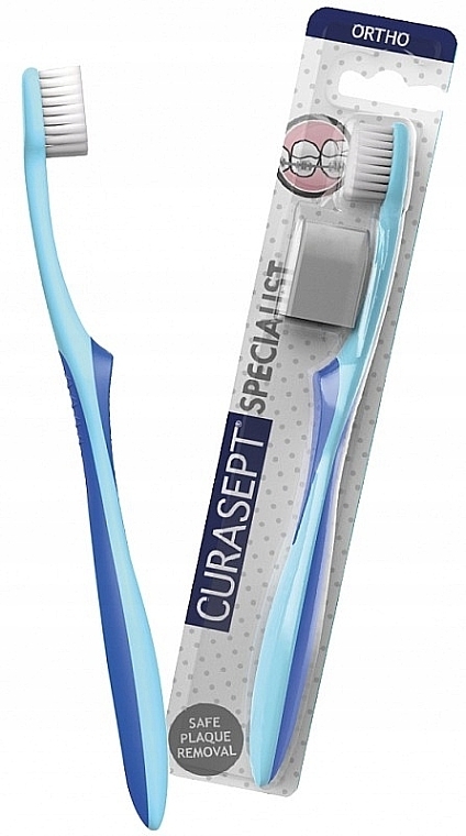 Зубная щетка для ортодонтических скоб, голубая с красным - Curaprox Curasept Specialist Ortho Toothbrush — фото N2