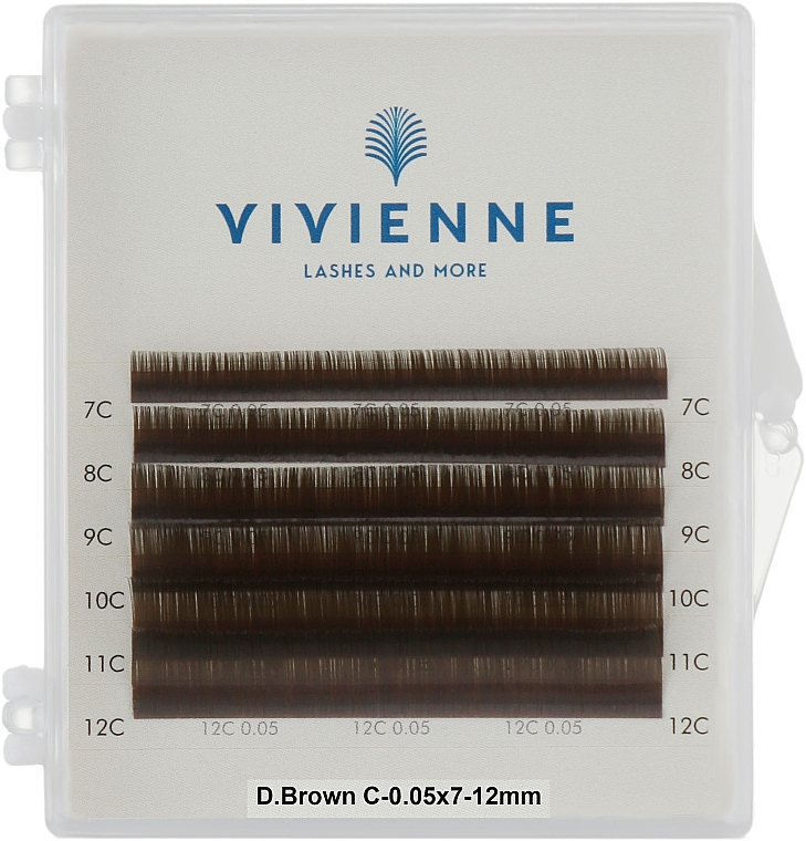 Накладные ресницы "Elite", темно-коричневые, 6 линий (mix, 0,05, C, (7-12)) - Vivienne — фото N1
