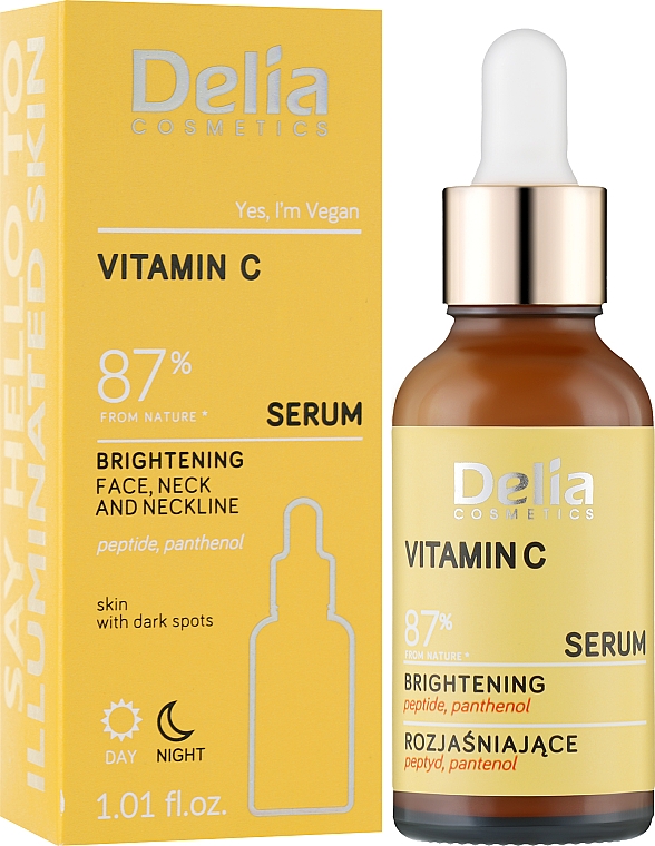 Освітлювальна сироватка для обличчя, шиї та зони декольте, з вітаміном С - Delia Vitamin C Serum — фото N2