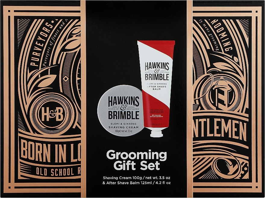 Подарочный набор для бритья - Hawkins & Brimble Shaving Gift Box (shaving/cr/100ml + ash/balm/125ml) — фото N1