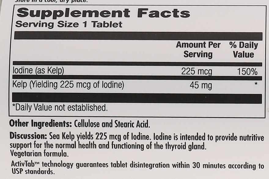 Пищевая добавка "Йод" - Kal Kelp Iodine 225 Mcg — фото N3