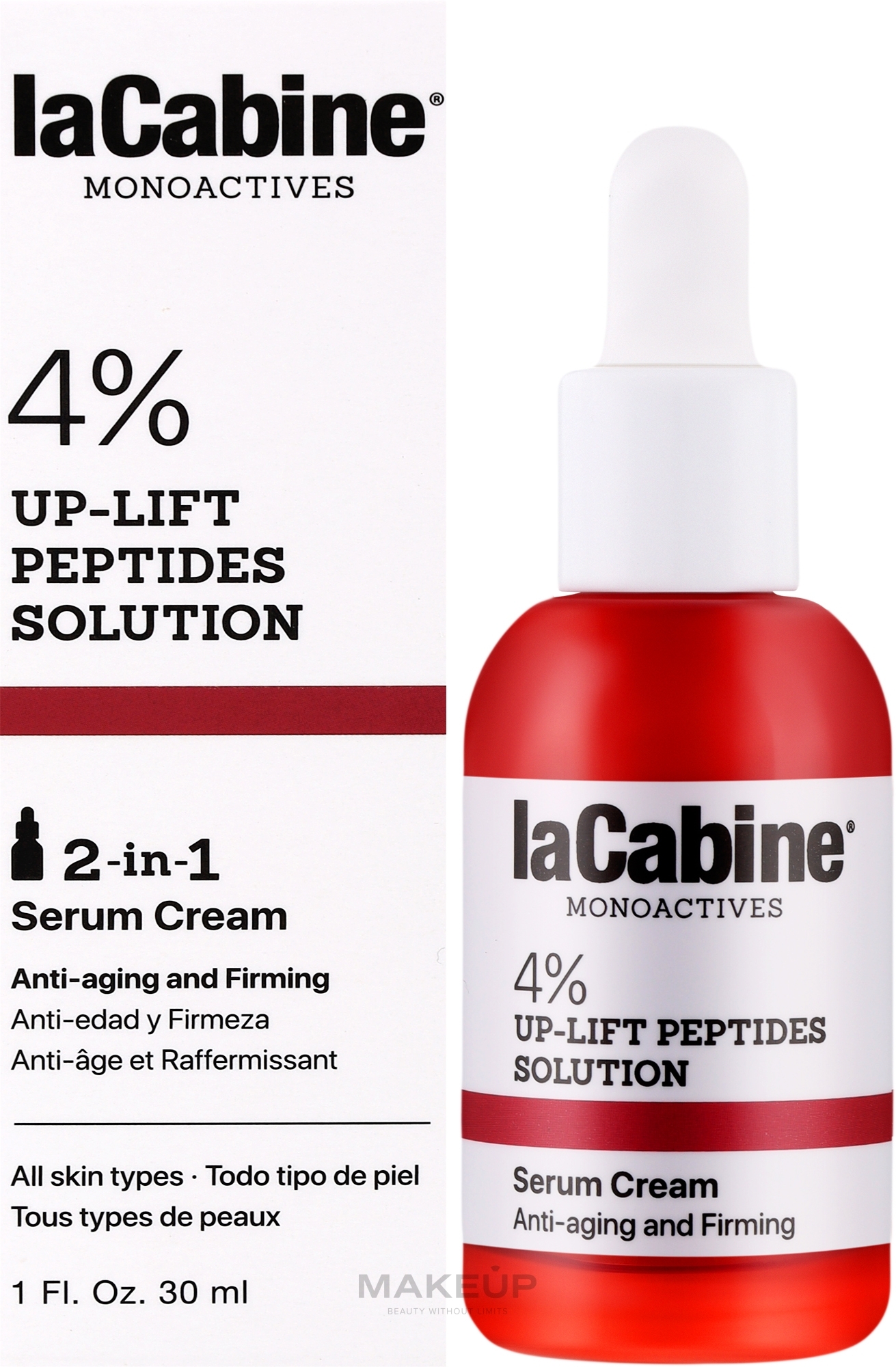 Антивікова крем-сироватка для пружності та еластичності шкіри обличчя - La Cabine 4% Up-Lift Peptides 2 in 1 Serum Cream — фото 30ml