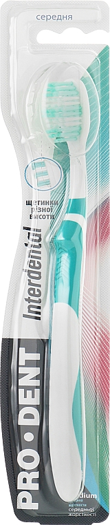 Зубная щетка "Interdental", средней жесткости, бело-зеленая - Pro Dent