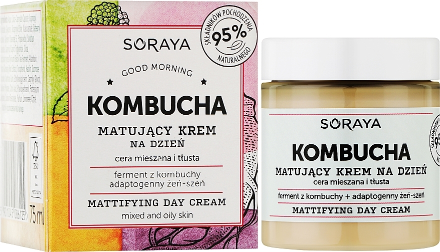 Матувальний денний крем для комбінованої та жирної шкіри - Soraya Kombucha Mattifying Day Cream — фото N2