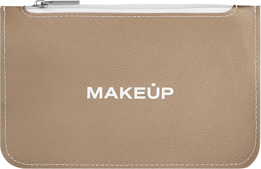 Косметичка плоская, бежевая "Autograph" - MAKEUP Cosmetic Bag Flat Beige — фото N1
