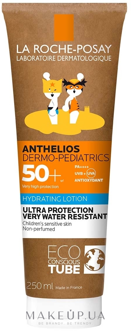 Сонцезахисне водостійке зволожуюче молочко для чутливої шкіри дітей, дуже високий ступінь захисту SPF 50+ - La Roche-Posay Anthelios Dermo-Pediatrics Lait SPF 50+ — фото 250ml