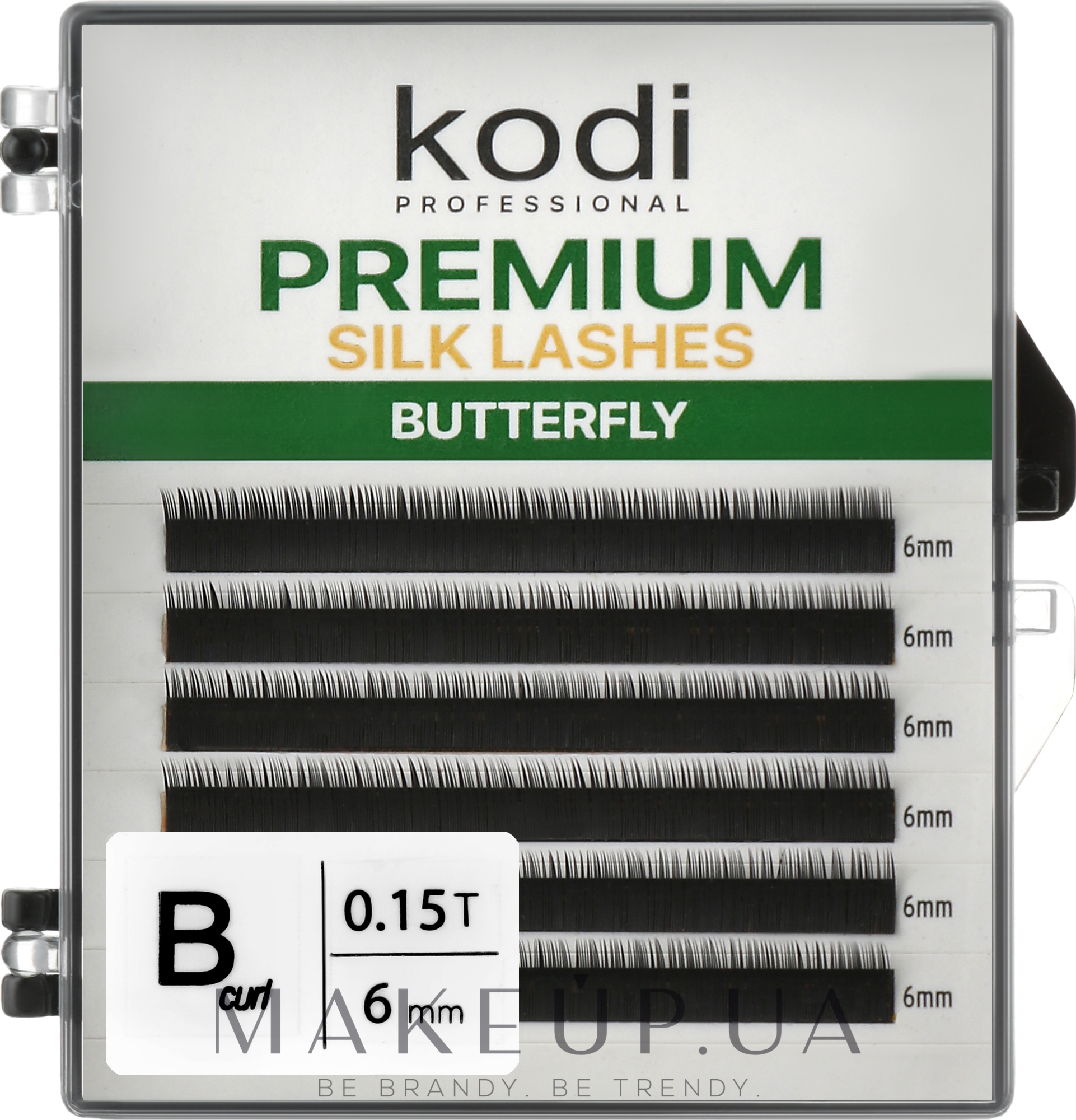 Накладные ресницы Butterfly Green B 0.15 (6 рядов: 6 мм) - Kodi Professional — фото 1уп