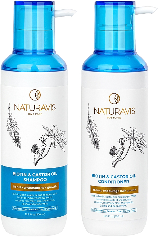 Набір: шампунь і кондиціонер "Biotin & Castor Oil" - Naturavis Biotin & Castor Oil Shampoo & Conditioner Set (shm/500ml + cond/500ml) — фото N3