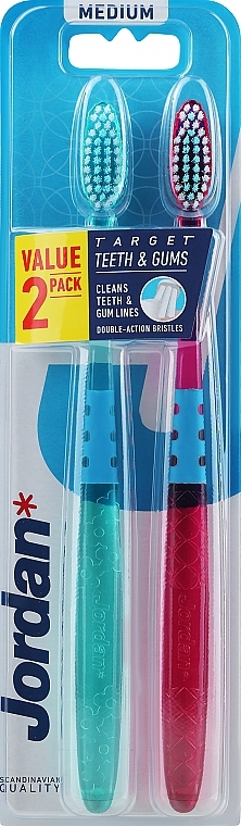 Зубна щітка середньої жорсткості, зелена + рожева - Jordan Target Teeth Toothbrush — фото N1