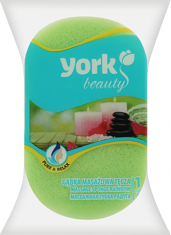 Губка для ванни та масажу "Веселка", салатовий + червоний - York — фото N1