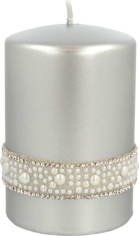 Декоративная свеча серебряная, 7х10см - Artman Crystal Opal Pearl