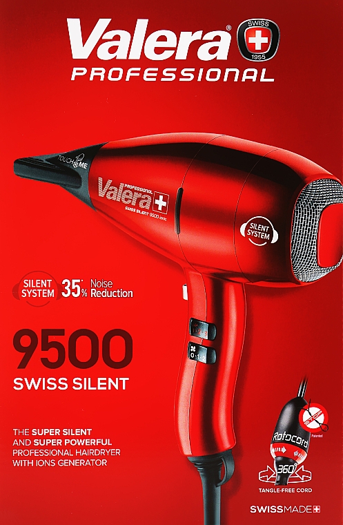 Професіональний фен для волосся SX9500YRC, червоний  - Valera Swiss Silent 9500 Ionic Rotocord — фото N3