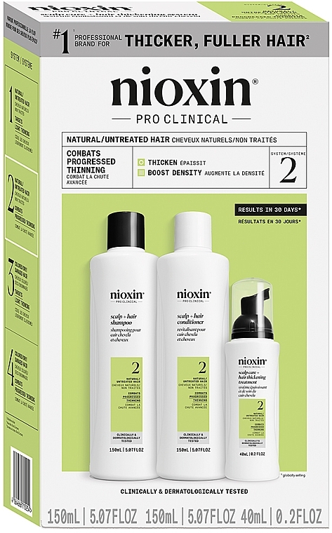 Набор - Nioxin Pro Clinical System 2 Set (sh/150ml + cond/150ml + ser/40ml) — фото N1