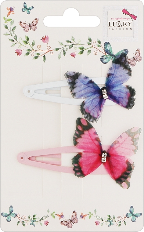 Заколки для волос "Бабочки", 2 шт, розовая и голубая - Lukky Fashion — фото N1
