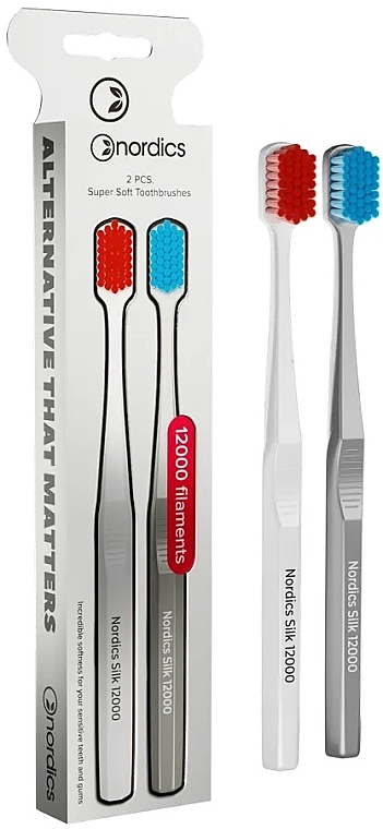 Зубные щетки Silk 12000, 2 шт., белая и серая - Nordics Premium Toothbrush Ultra Soft — фото N1