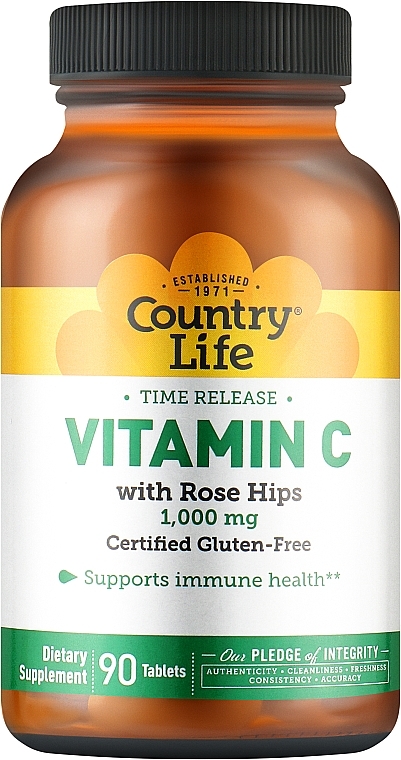Пищевая добавка "Витамина С 1000 мг" - Country Life Vitamin C 1000 mg with Rose Hips — фото N1