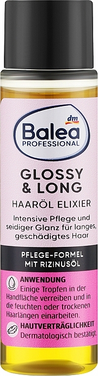 Олійний еліксир для довгого, пошкодженого і тьмяного волосся - Balea Glossy & Long Hair Elixier — фото N1