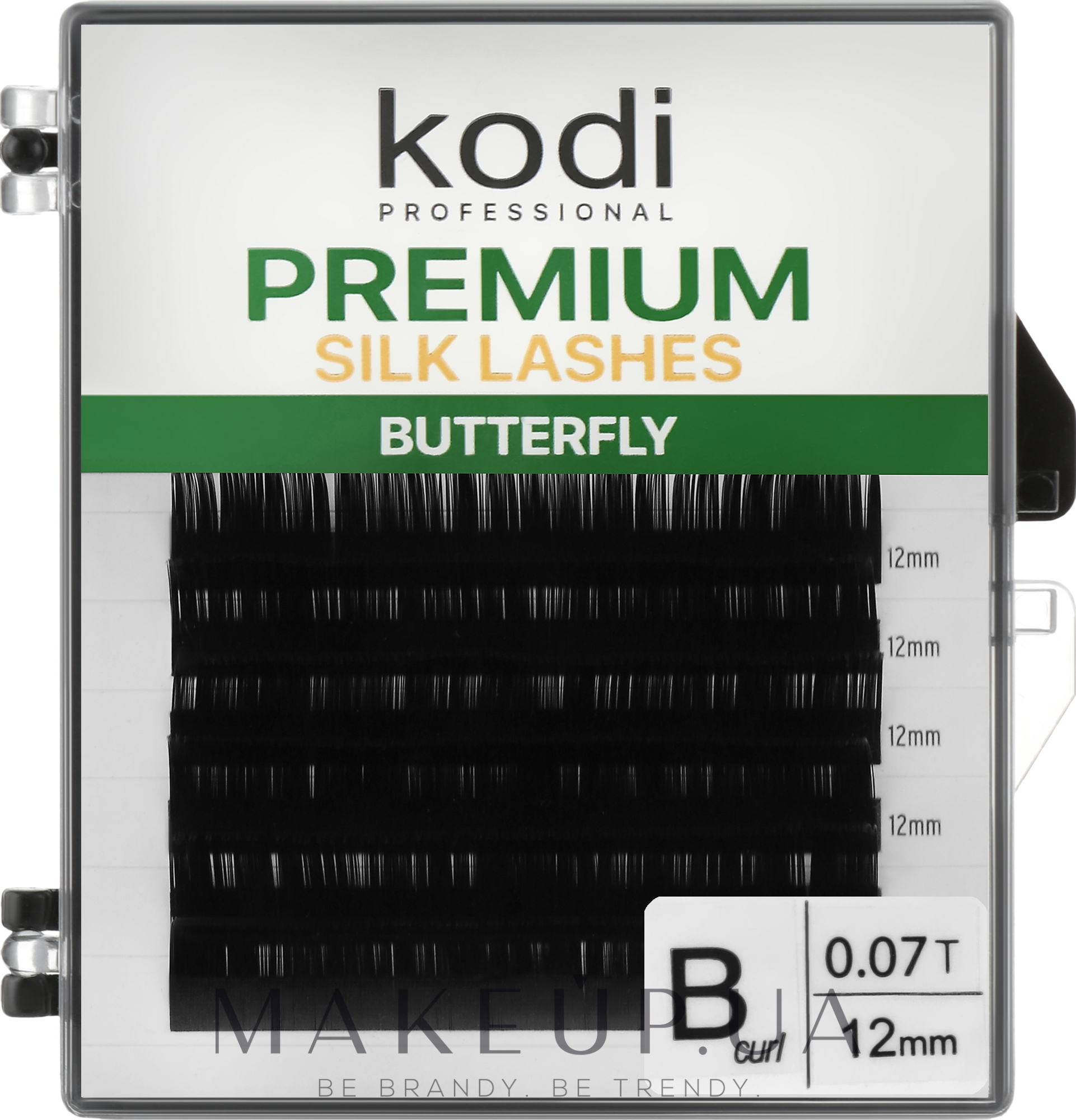 Накладні вії Butterfly Green B 0.07 (6 рядів: 12 мм) - Kodi Professional — фото 1уп