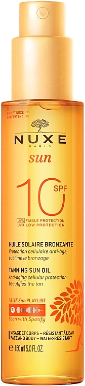 Бронзувальна олія для тіла та обличчя - Nuxe Sun Tanning Oil SPF10 — фото N1