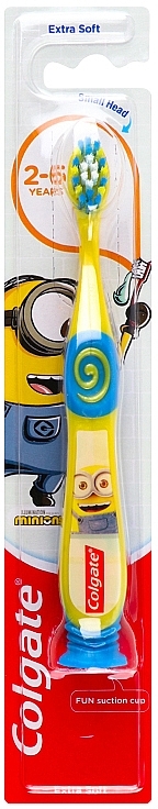 Зубная щетка детская для детей от 2 до 6 лет очень мягкая, желто-синяя, миньоны - Colgate Kids — фото N2
