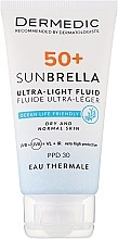 Ультралегкий захисний крем SPF 50+ для сухої та нормальної шкіри для захисту від повного спектру сонячних променів - Dermedic 50+ Sunbrella Ultra-light Fluid — фото N1
