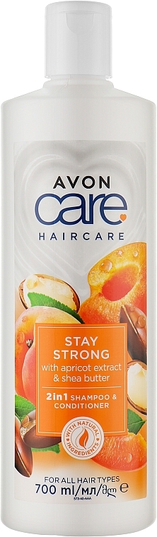 Шампунь-кондиционер для волос 2в1 - Avon Care Stay Strong Apricot & Shea Butter Shampoo And Conditioner — фото N1